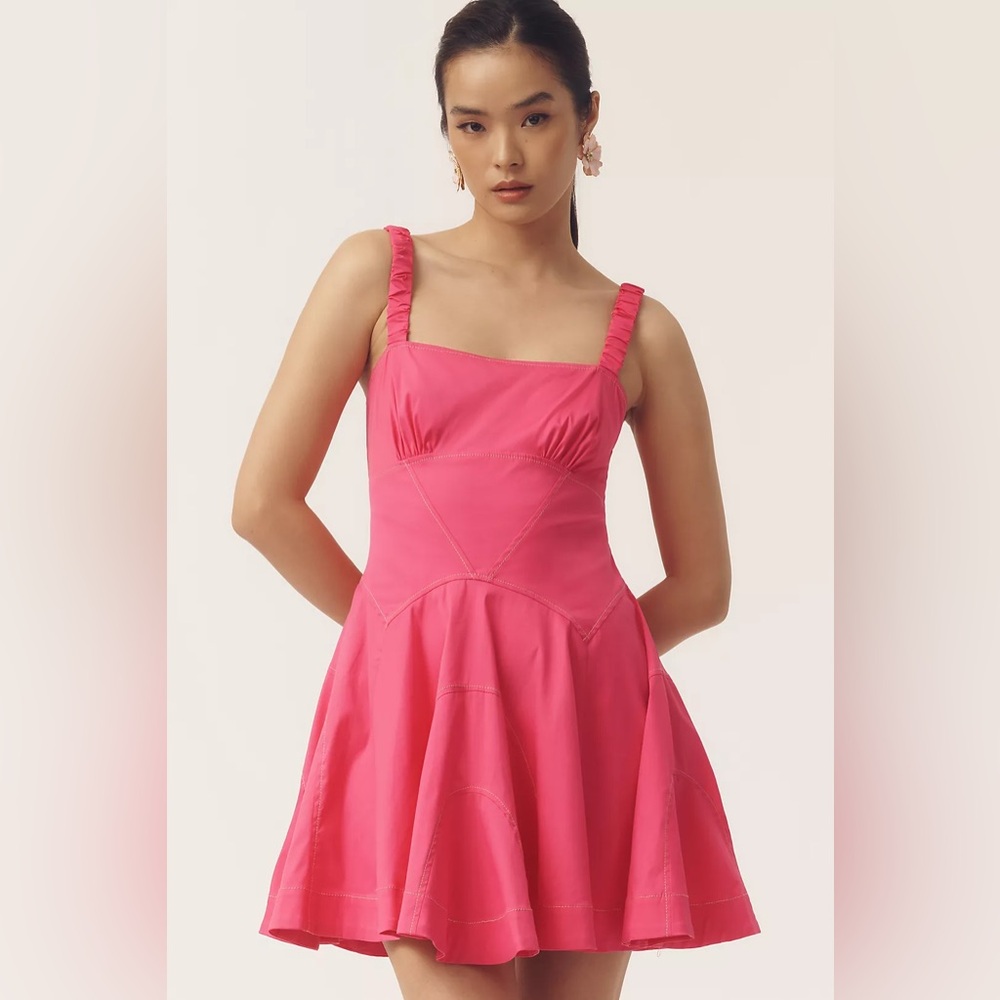NWT By Anthropologie Plunge Drop-Waist A-Line Mini Dress Pink.         20